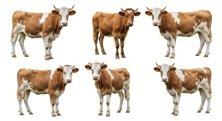 Brown and white cows isolated on white background farm animals cattle livestock dairy cows agriculture farming