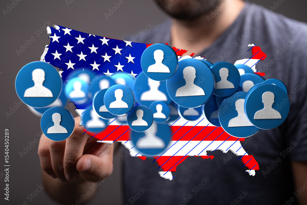 Poster visual representation of online connections and users across the united states.