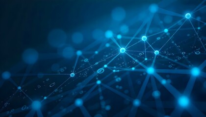 High-resolution digital tech background featuring interconnected nodes and data streams in vibrant cyan and dark navy, perfect for AI and innovation branding 