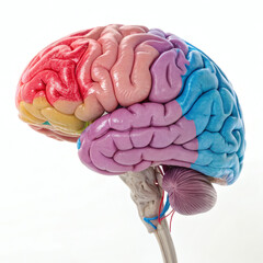 3D Colorful Human Brain Symbolizing Intelligence, Neurology, and Mental Health on White Background