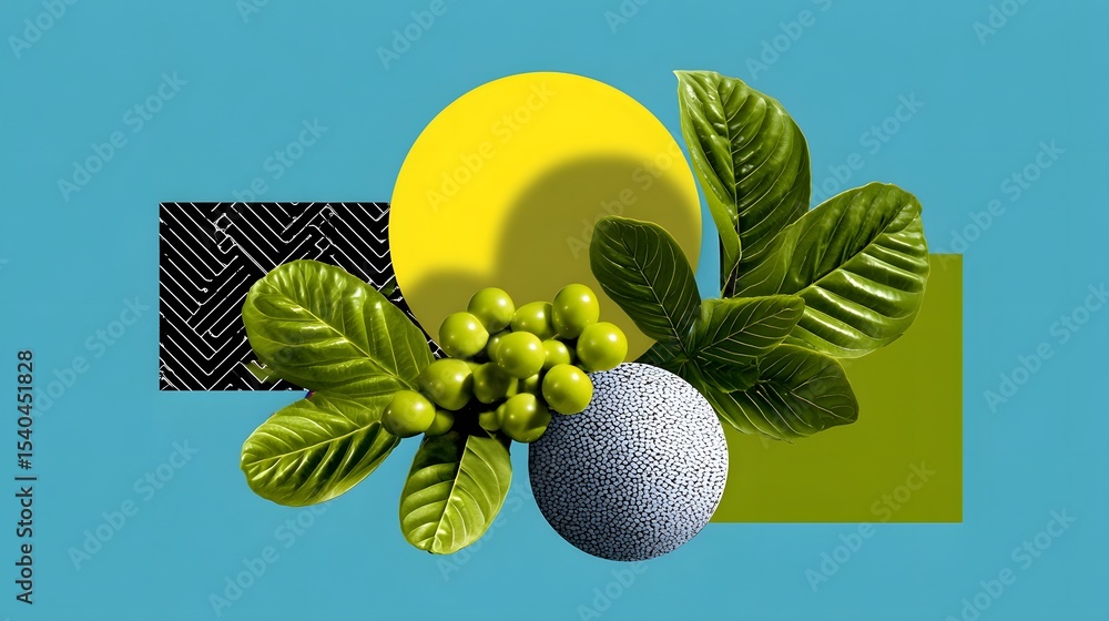 Poster a visually striking and conceptual image that combines abstract geometric shapes with organic natura
