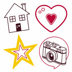 Home sweet home heart star camera illustration design