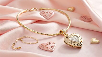 pearl necklace on pink background