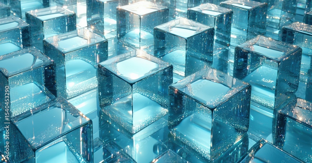 Aufkleber abstract cubes reflect light, creating infinite visual depth. blue tones dominate, suggesting digita