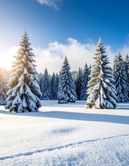Fototapeta premium Serene Summer Landscapes, winter landscape with trees and snow.
