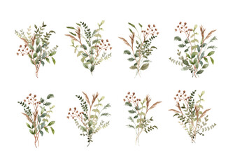 green brown leaves bouquet watercolor collection