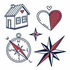 Home sweet home compass rose heart house design illustration