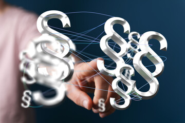 Abstract image of interconnected paragraph symbols, representing legal network and digital law.