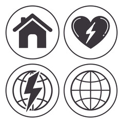 Global energy icons home heart world power electricity
