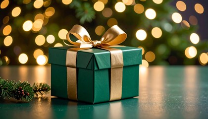 Green Gift Box with Christmas Lights.