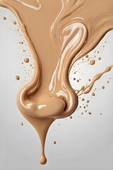 Beige Cream Swirl Abstract Texture. Close-up macro shot showcasing a swirling pattern of smooth, beige-toned cream or liquid foundation.