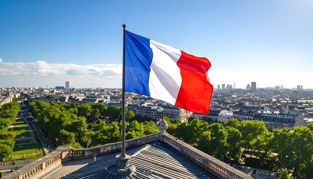 French Flag with Paris Skyline.
