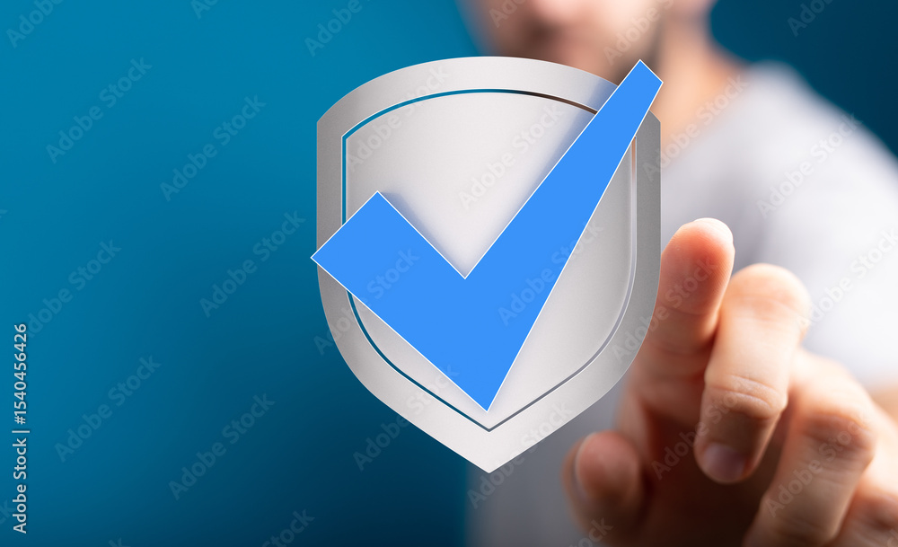 Poster High-quality image of a shield with a checkmark, symbolizing security and approval.