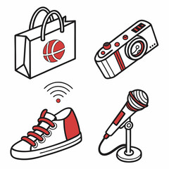 Professional vector icons shopping camera shoe mic transparent background