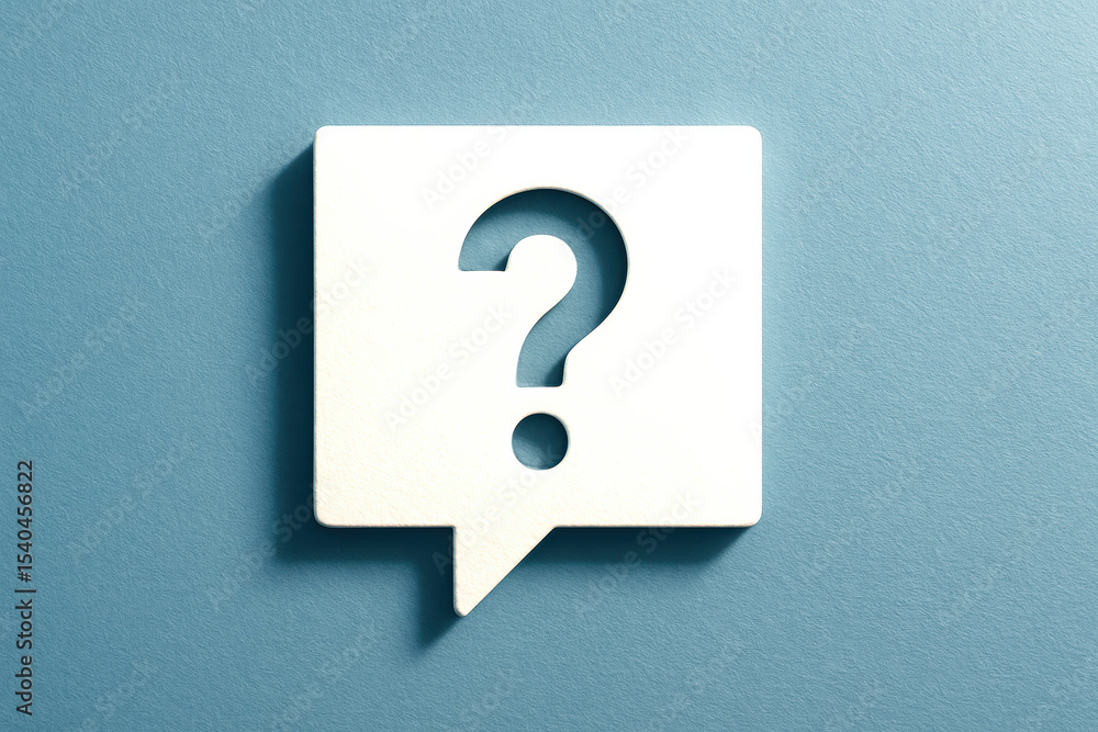 Poster this close-up features a single speech bubble crafted from textured white paper against a solid blue