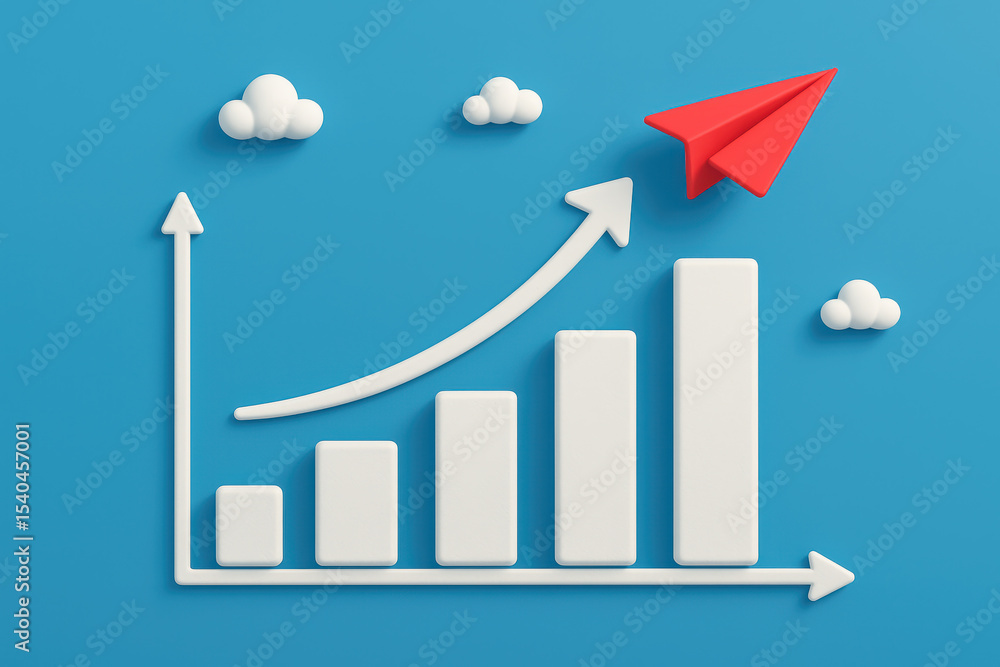 Poster a rising graph illustrates growth and progress with ascending bars and an upward arrow while a red p