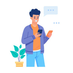 Smiling man using smartphone with clean cutout on white background