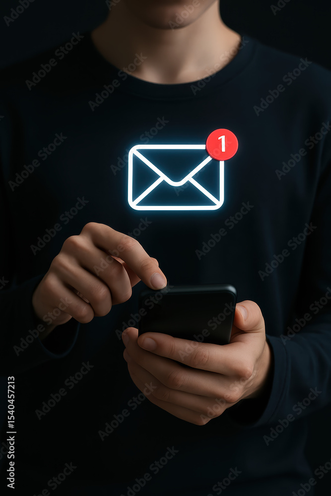Poster a notification alert on a digital message icon represents instant communication and timely alert man