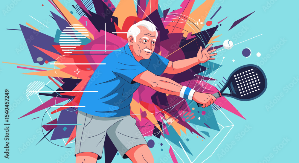 Aufkleber active senior paddle player with dynamic abstract background illustration
