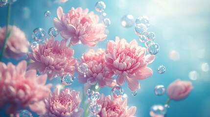 Exquisite Pink Chrysanthemums against a Dreamy Bubbles Background