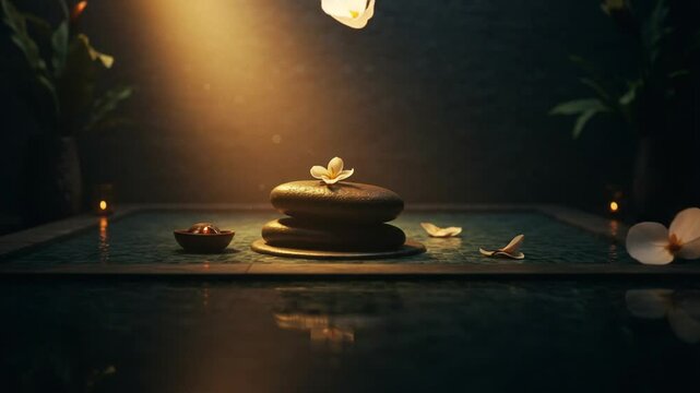 Spa stone and floating flower still life