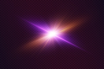Fototapeta premium Colorful horizontal light flash, with star light.
