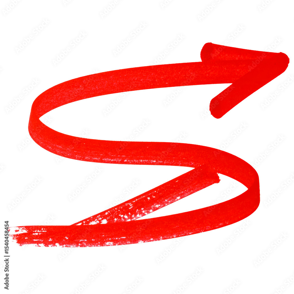 Poster red arrow curved hand drawn sketch marker isolated transparent background direction bold dynamic ene