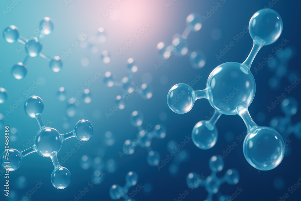 Poster interconnected molecular structures float in a translucent gradient symbolizing innovation and netwo