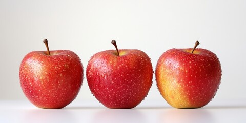 Fresh Apples Trio: A perfectly composed photograph features three ripe, juicy red apples, showcasing the natural beauty and simple elegance of fresh produce.