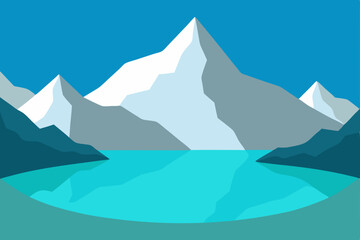 Serene Mountain Lake A Minimalist Landscape Illustration