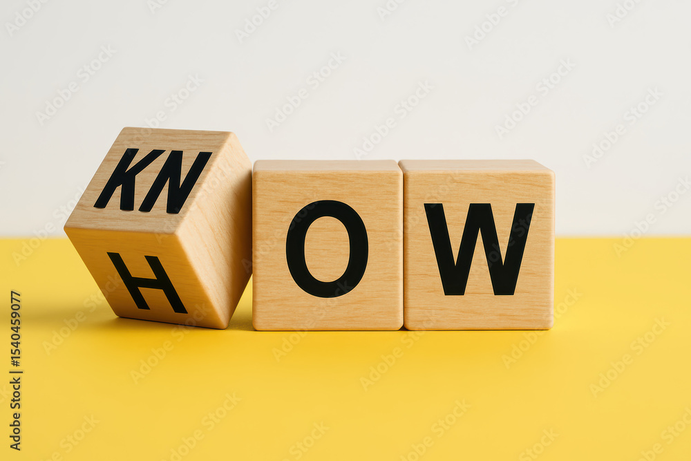 Poster innovation and strategy combine as wooden blocks spell a key concept for problem-solving and knowled