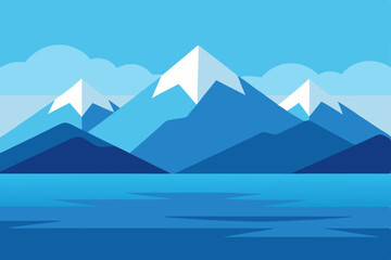 Majestic Mountain Peaks Reflecting on Calm Waters A Serene Landscape Illustration