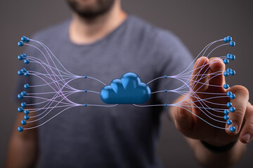High-quality image depicting cloud computing, network connections, and digital transformation....