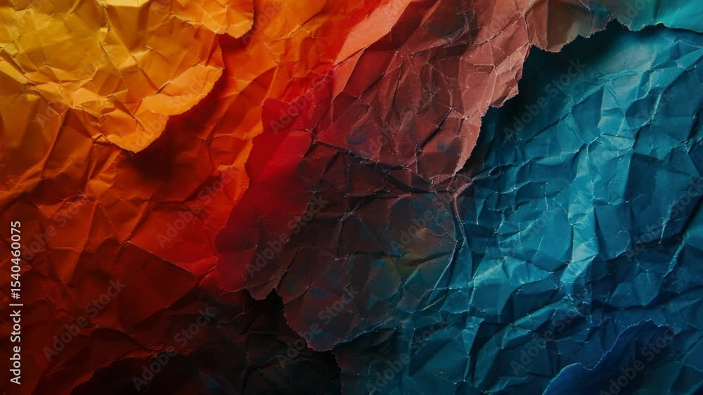Poster A close-up view of a multicolored crumbled paper with intricate details and textures