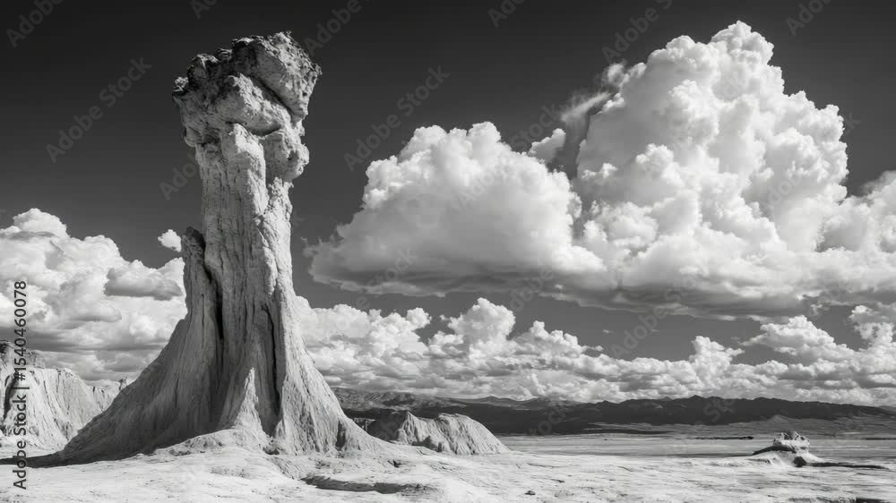 Poster a black and white photograph of a unique rock formation with interesting shapes and textures