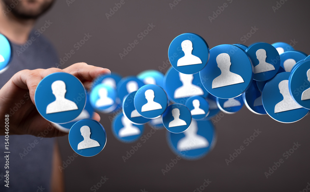 Aufkleber image of a hand interacting with digital profile icons, representing social networking, online commu