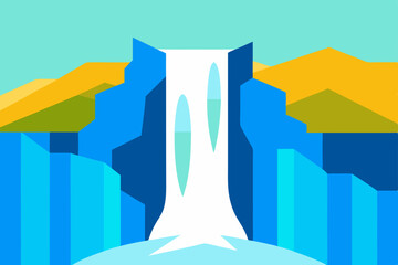 Serene Waterfall Landscape A Minimalist Illustration of Nature's Beauty