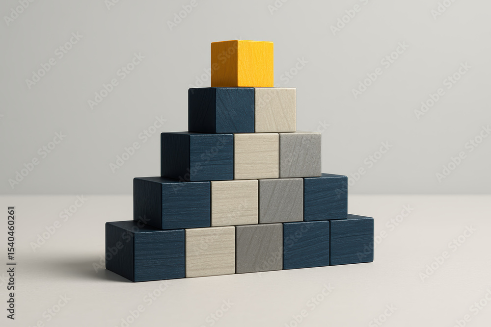 Poster a structured progression interlocking wooden blocks forms a pyramid staircase where one distinct blo