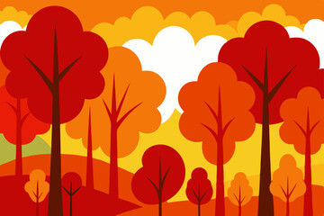 Autumn Forest Vibrant Fall Colors Landscape Illustration