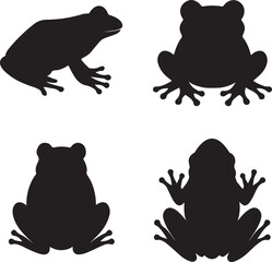 Frog silhouette icons set side, front, back, and top views vector art illustration