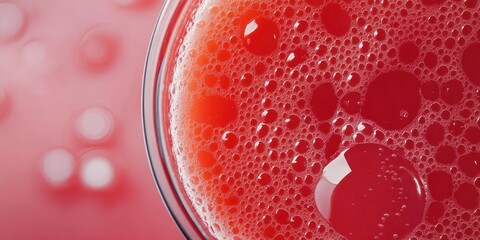 Bubbling Beverage: A close-up view of a fizzy, crimson-colored drink in a transparent glass, featuring effervescent bubbles and a vibrant, appetizing appearance.