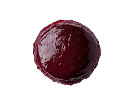 Deep red, glossy sphere, textured surface