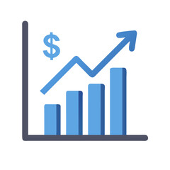 Vector icon of a growth chart with an upward arrow, symbolizing business progress, success, and financial improvement