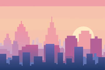 Obraz premium Pixel Sunset Cityscape A Digital Illustration of Calm Urban Dawn