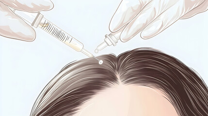 Female scalp treatment close-up with syringe and gloves in medical setting