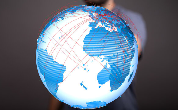 Image of a digital globe illustrating worldwide interconnectedness and communication.