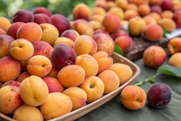 Top view of apricots, peaches, natural background. many apricots close up view