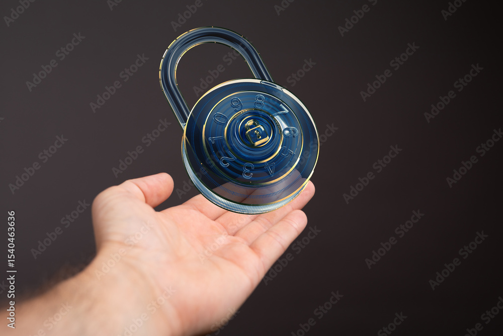 Aufkleber secure your data. cybersecurity concept. image of a futuristic padlock in a hand.