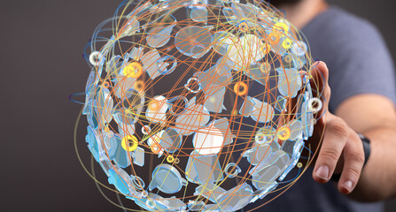 Abstract image of a digital sphere representing global interconnectedness and data flow.