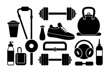 Stylish Fitness Icons Set Gym Equipment Workout Symbols